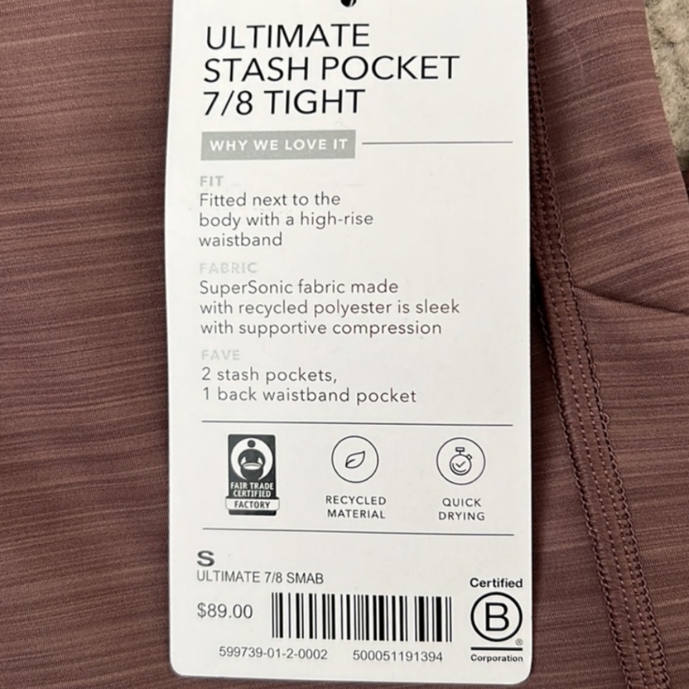 Athleta Ultimate Stash Pocket 7/8 Tight, Small EUC Smoked Almond Brown - Picture 8 of 9